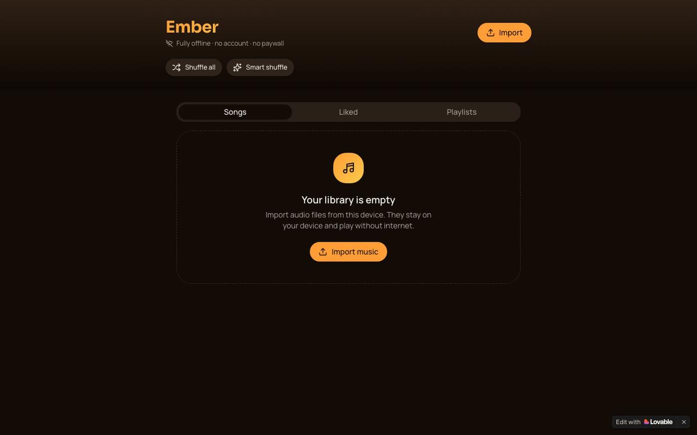 Ember — Offline Music Player for Your Own Library — screenshot