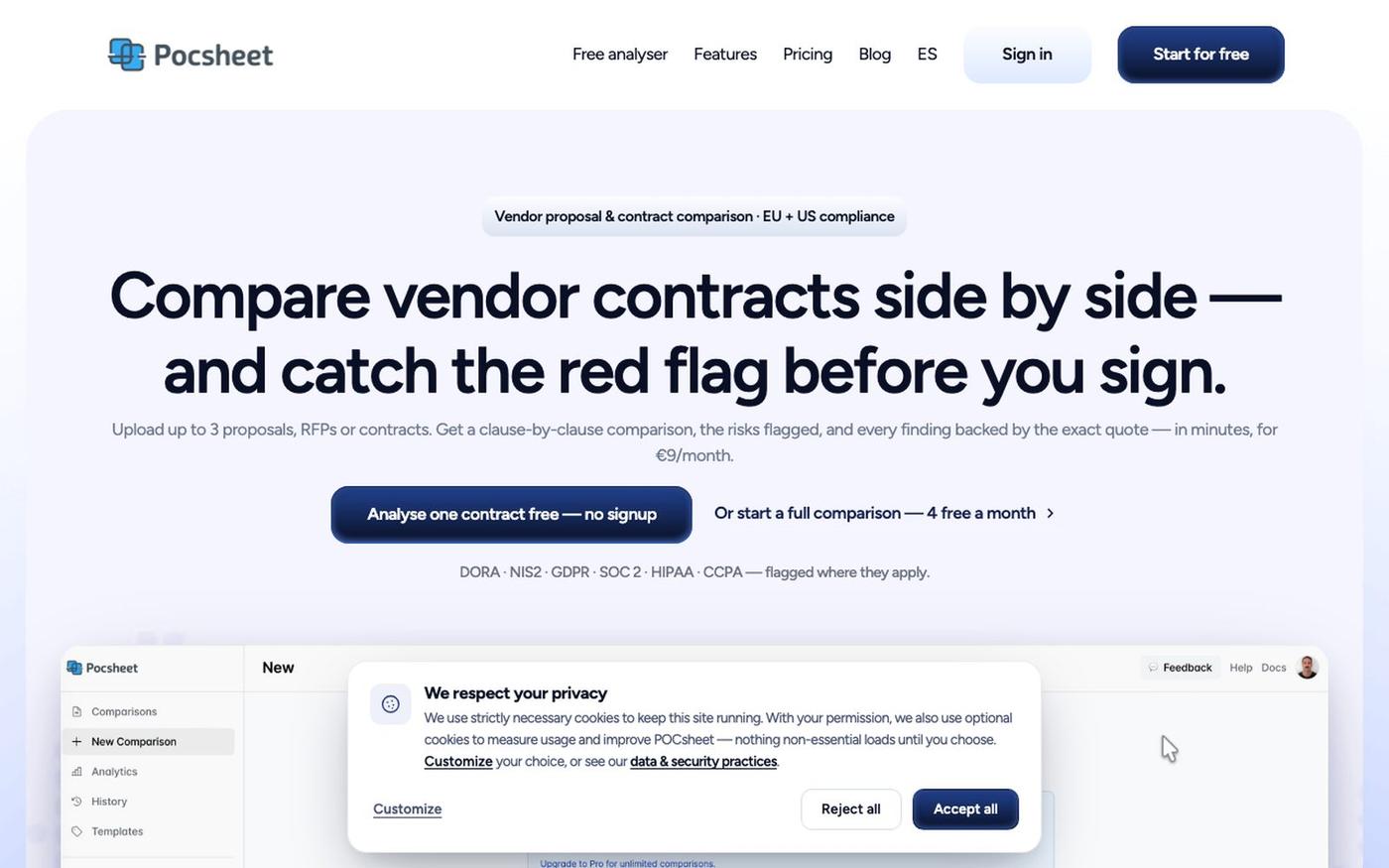 Vendor Comparison Tool — Compare Contracts Side by Side | POCsheet — screenshot