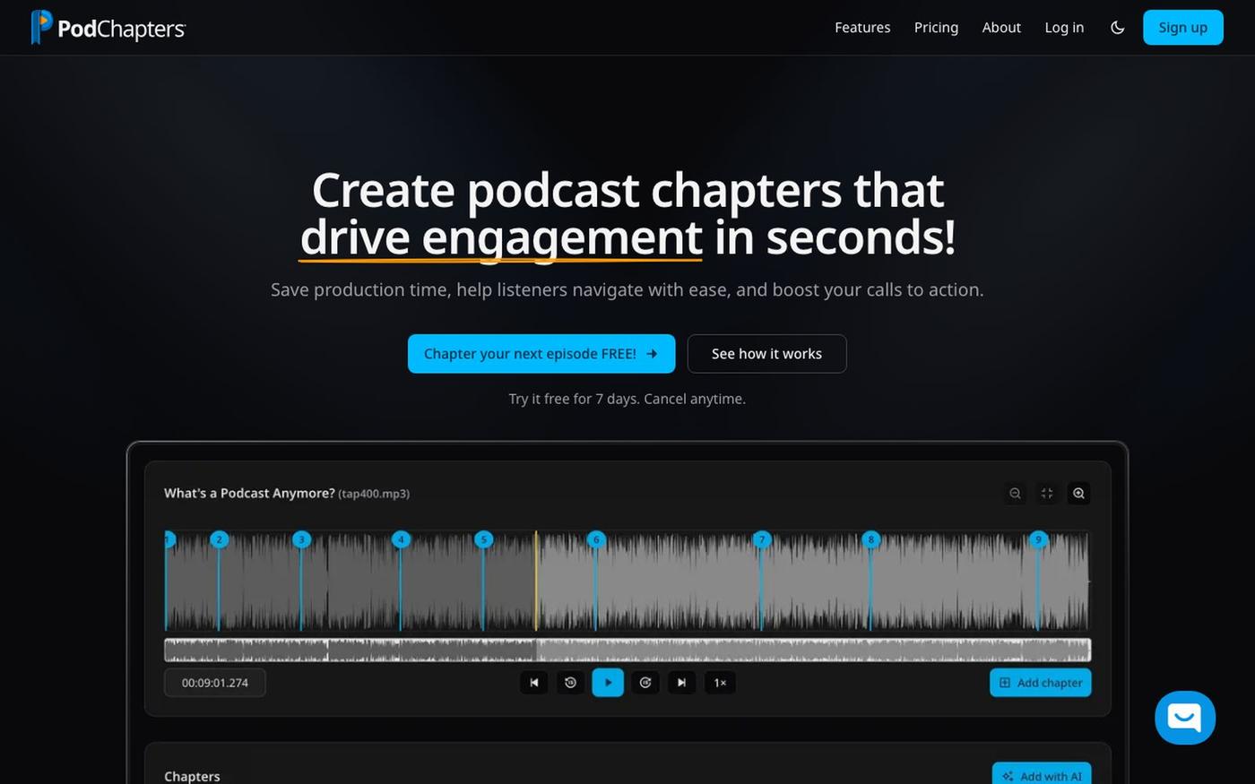 PodChapters - Podcast Chapters with the power of AI — screenshot