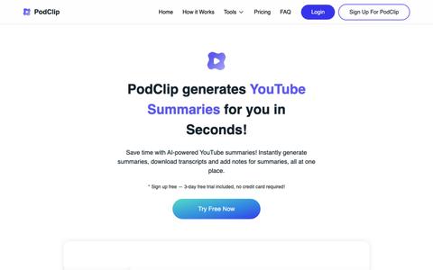 PodClip AI - YouTube Video Summarizer — screenshot