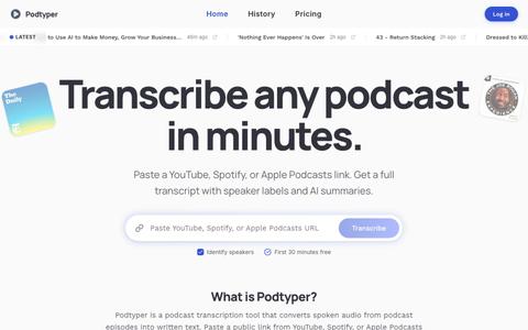 Podtyper - Transcribe Any Podcast to Text | YouTube, Spotify & Apple — screenshot