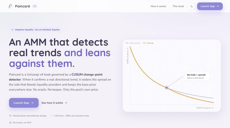 Poincaré · adaptive liquidity — screenshot