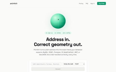 Address to MySQL POINT & Postgres Geometry Converter | Pointkit — screenshot