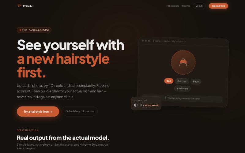 PoiseAI — AI Glow Up App: Try Any Hairstyle, Skin & Style Coach — screenshot