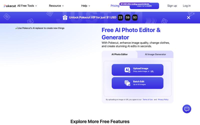 Pokecut: Free Online AI Photo Editor & Image Generator — screenshot