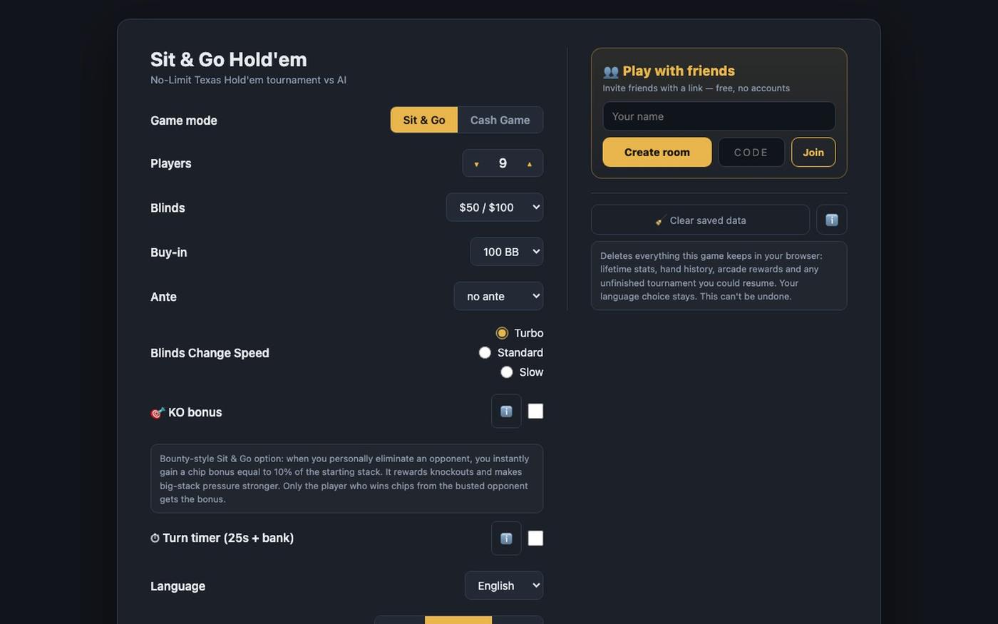Sit & Go Hold'em — screenshot