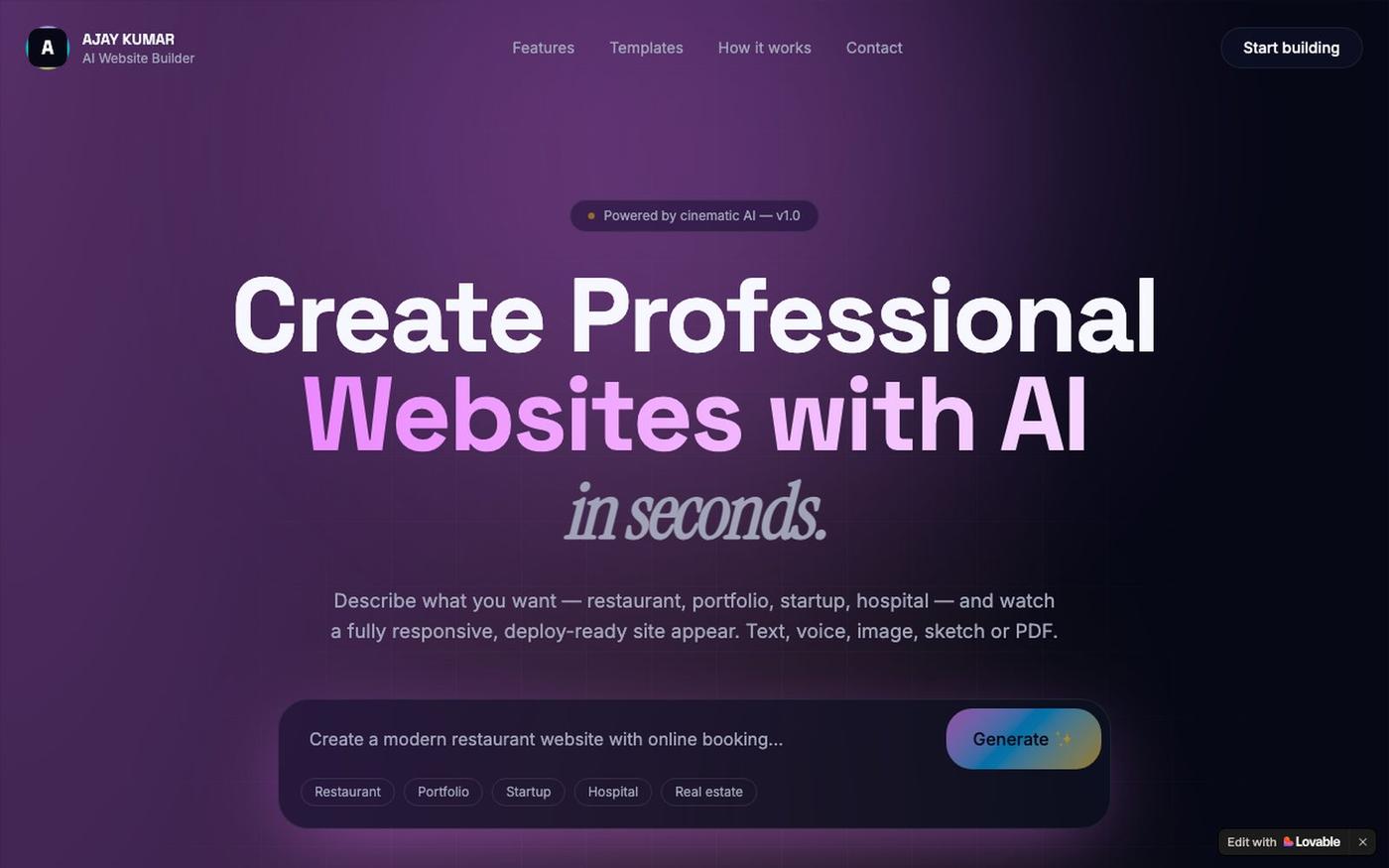 POLAMREDDY AJAY KUMAR – AI Website Builder — screenshot