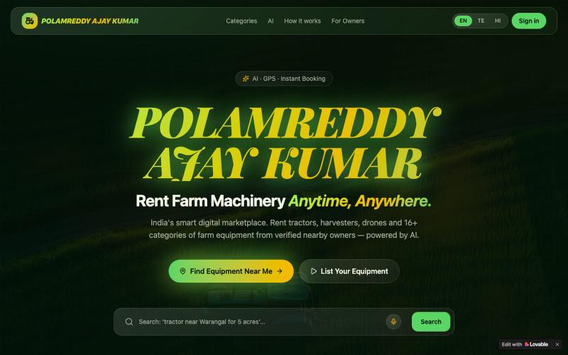 POLAMREDDY AJAY KUMAR — Smart Farm Equipment Rental — screenshot