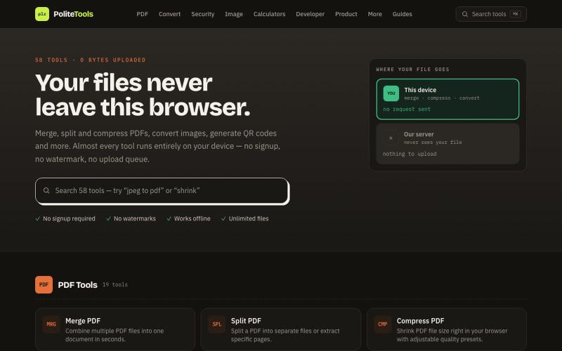 Polite Tools — Free Online PDF & Image Tools, 100% Private — screenshot