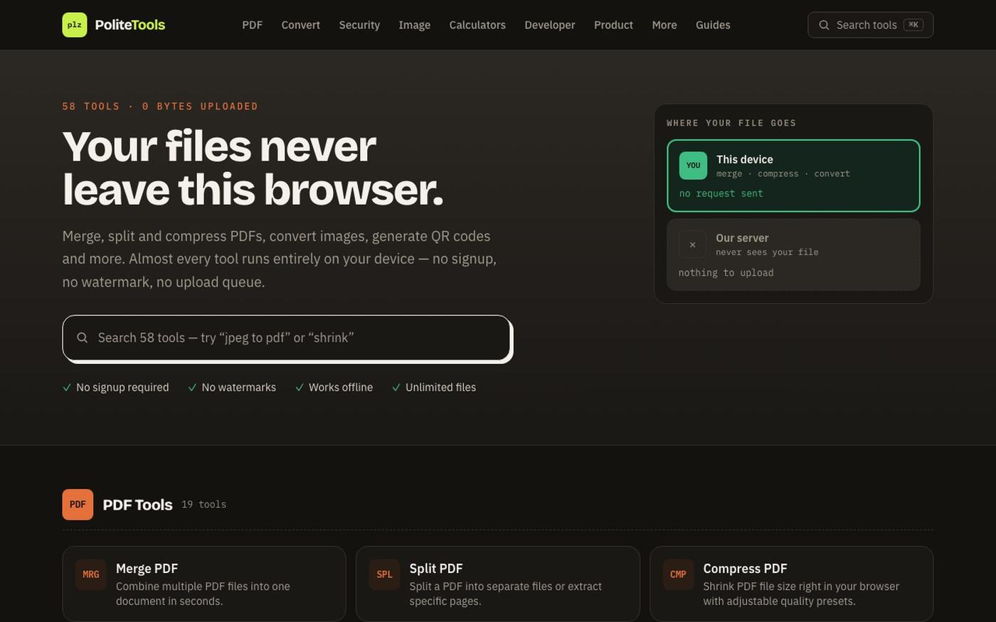 Polite Tools — Free Online PDF & Image Tools, 100% Private — screenshot