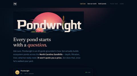 Pondwright — pond intelligence, powered by SOVERYN — screenshot