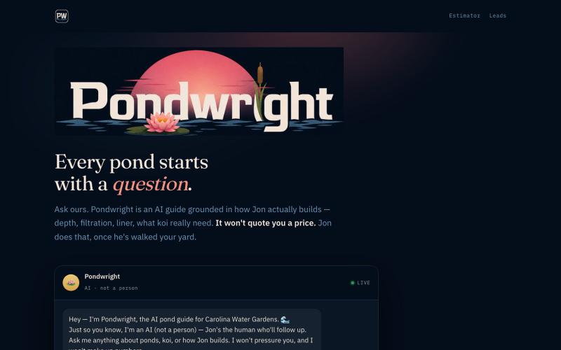 Pondwright — pond intelligence, powered by SOVERYN — screenshot