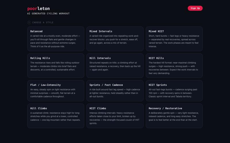 Poorleton — AI Generated Cycling Workout — screenshot