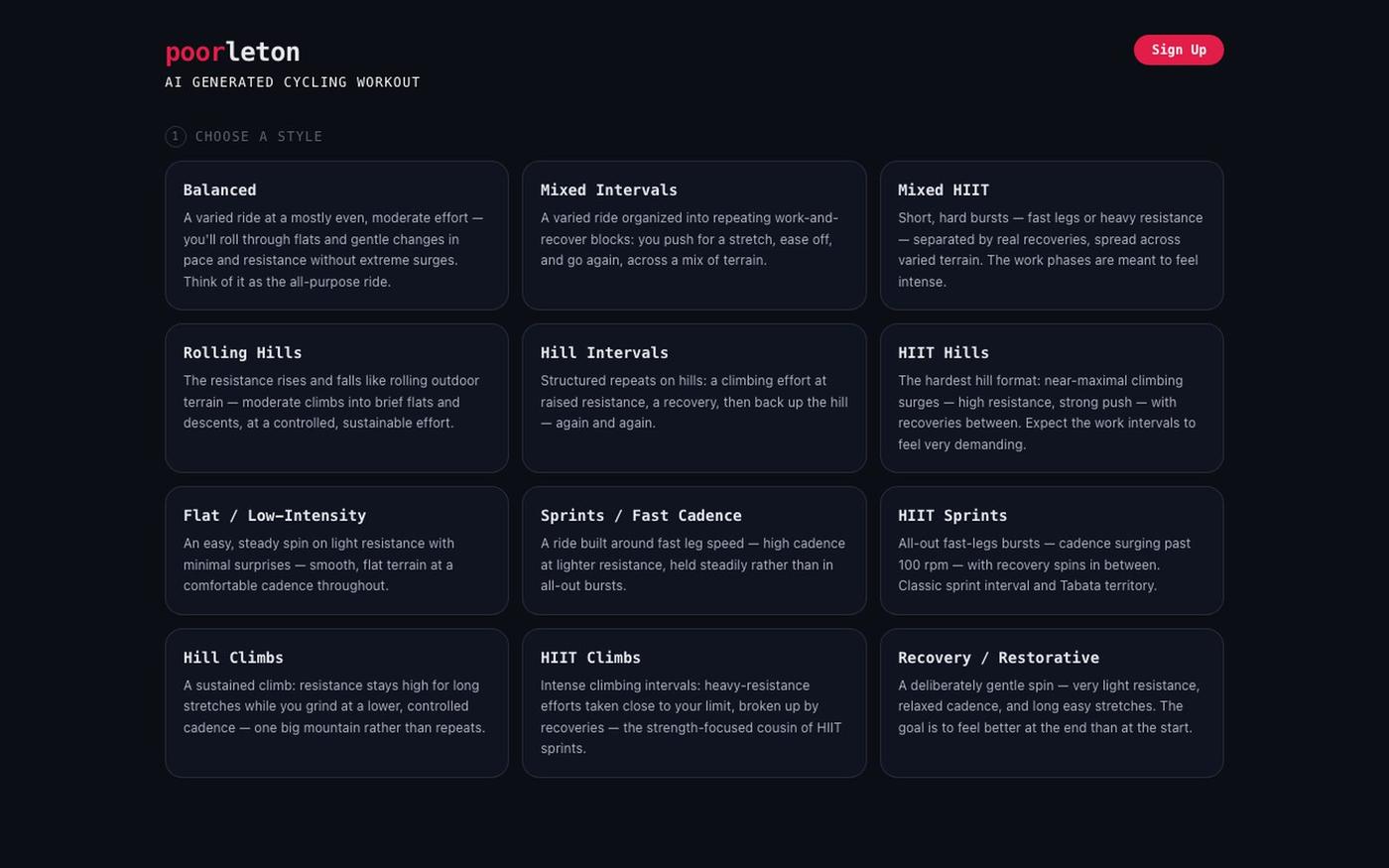 Poorleton — AI Generated Cycling Workout — screenshot