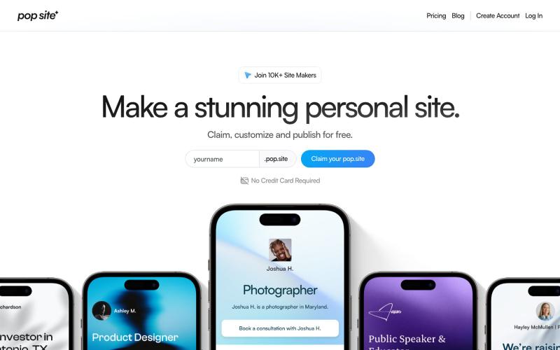 Pop Site - Make your free personal site. For Creators, Freelancers & Businesses — screenshot