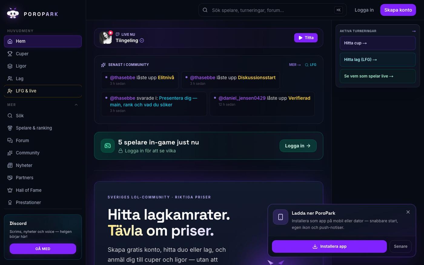 Poropark — hitta lagkamrater, tävla om priser — screenshot