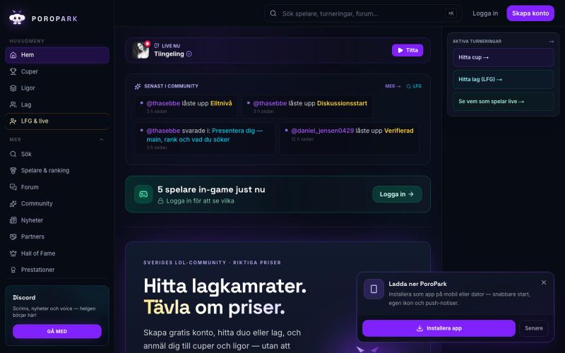 Poropark — hitta lagkamrater, tävla om priser — screenshot