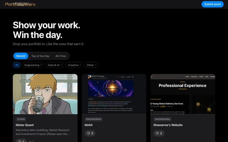 Portfolio Wars — show your work, win the day — screenshot