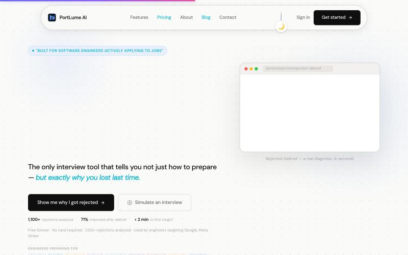 PortLume AI — Find Out Why You Got Rejected & Get Hired Next Time — screenshot