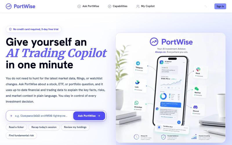 PortWise · AI Trading Copilot — screenshot