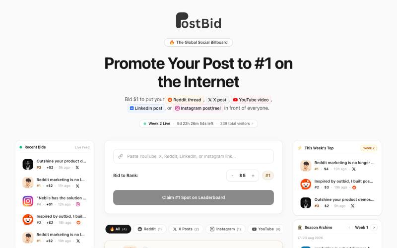 postbid.lol — The Most Promoted Post on the Internet — screenshot