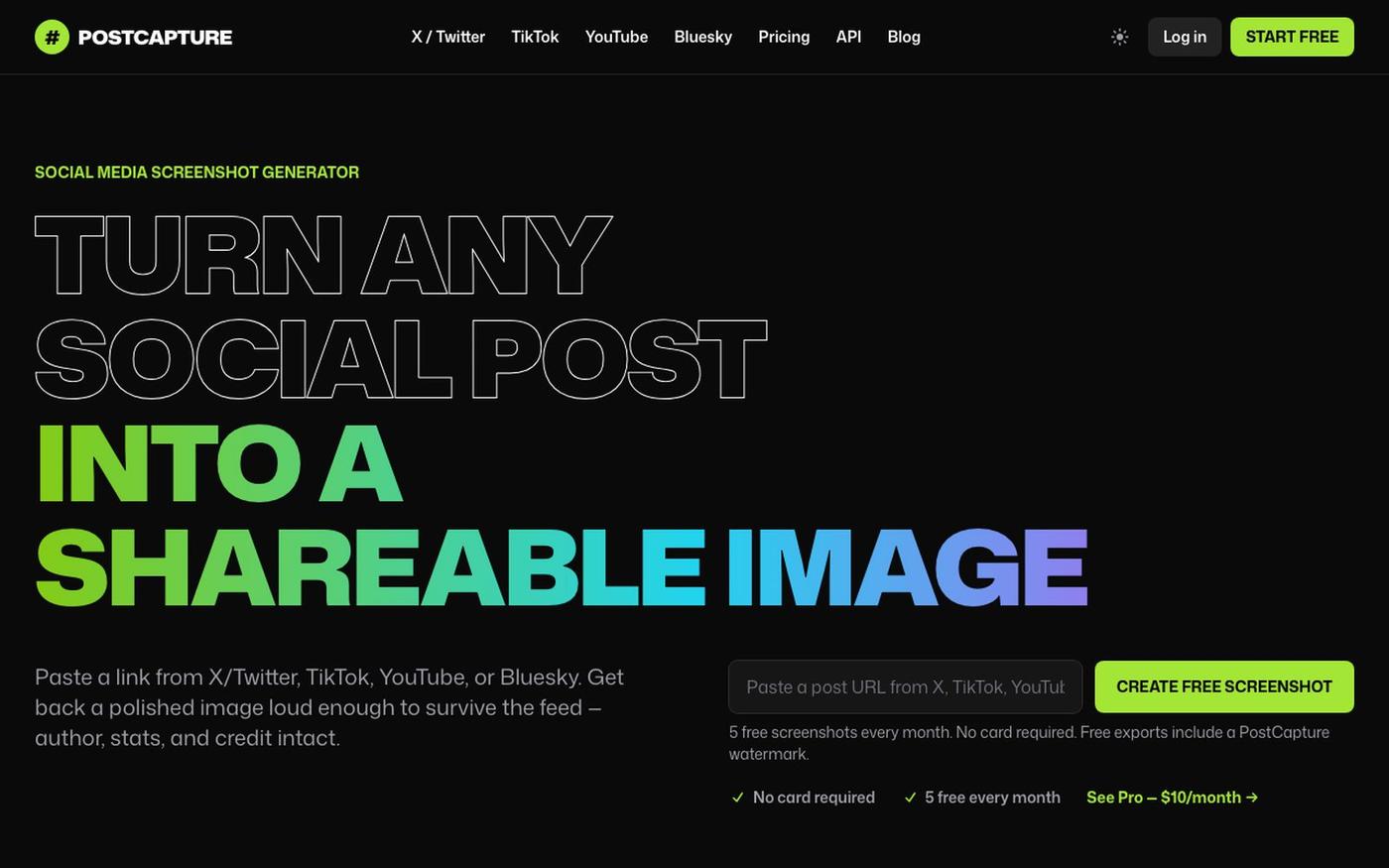 PostCapture — Social Media Screenshot Generator for X, TikTok, YouTube & Bluesky — screenshot