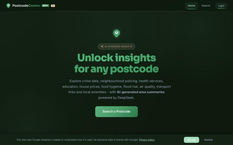 PostcodeCooker - AI Insights for Every UK Postcode — screenshot