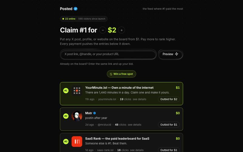 Posted: the feed where #1 paid the most — screenshot