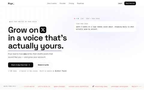 Kryx — Grow on X. In your own voice. — screenshot