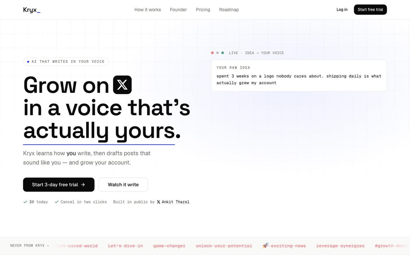 Kryx — Grow on X. In your own voice. — screenshot