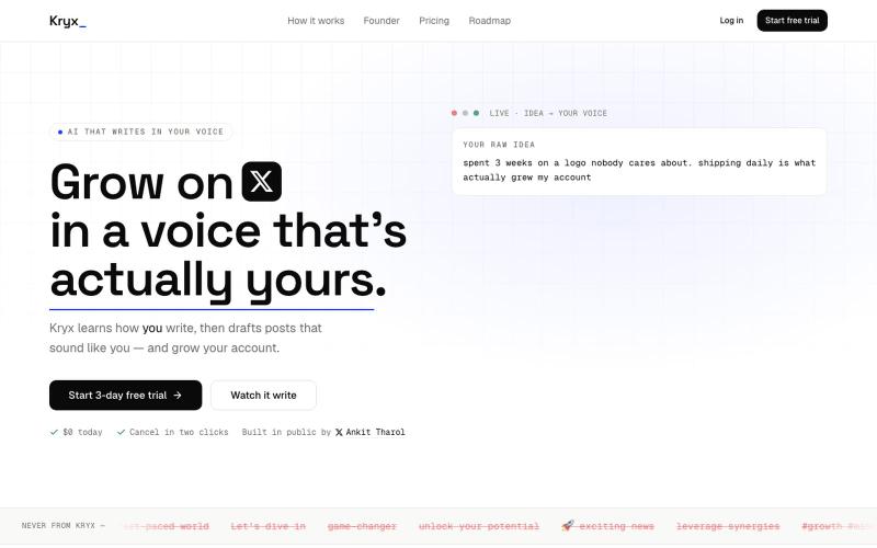 Kryx — Grow on X. In your own voice. — screenshot