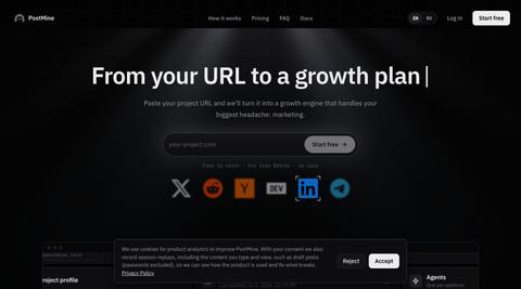 PostMine · Your project's AI growth team — screenshot