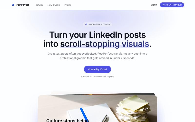 PostPerfect: Turn your LinkedIn posts into scroll-stopping visuals — screenshot