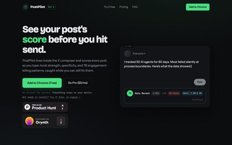 PostPilot for X: Chrome Extension to Score Your Posts Before You Hit Send — screenshot