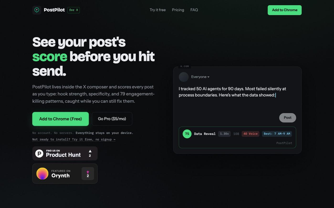 PostPilot for X: Chrome Extension to Score Your Posts Before You Hit Send — screenshot