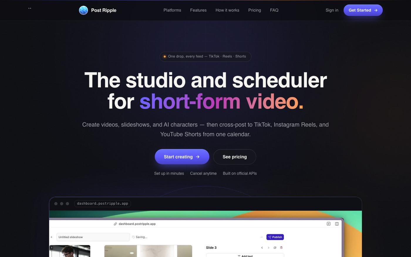 Post Ripple — Create, schedule & cross-post short-form video to every feed — screenshot