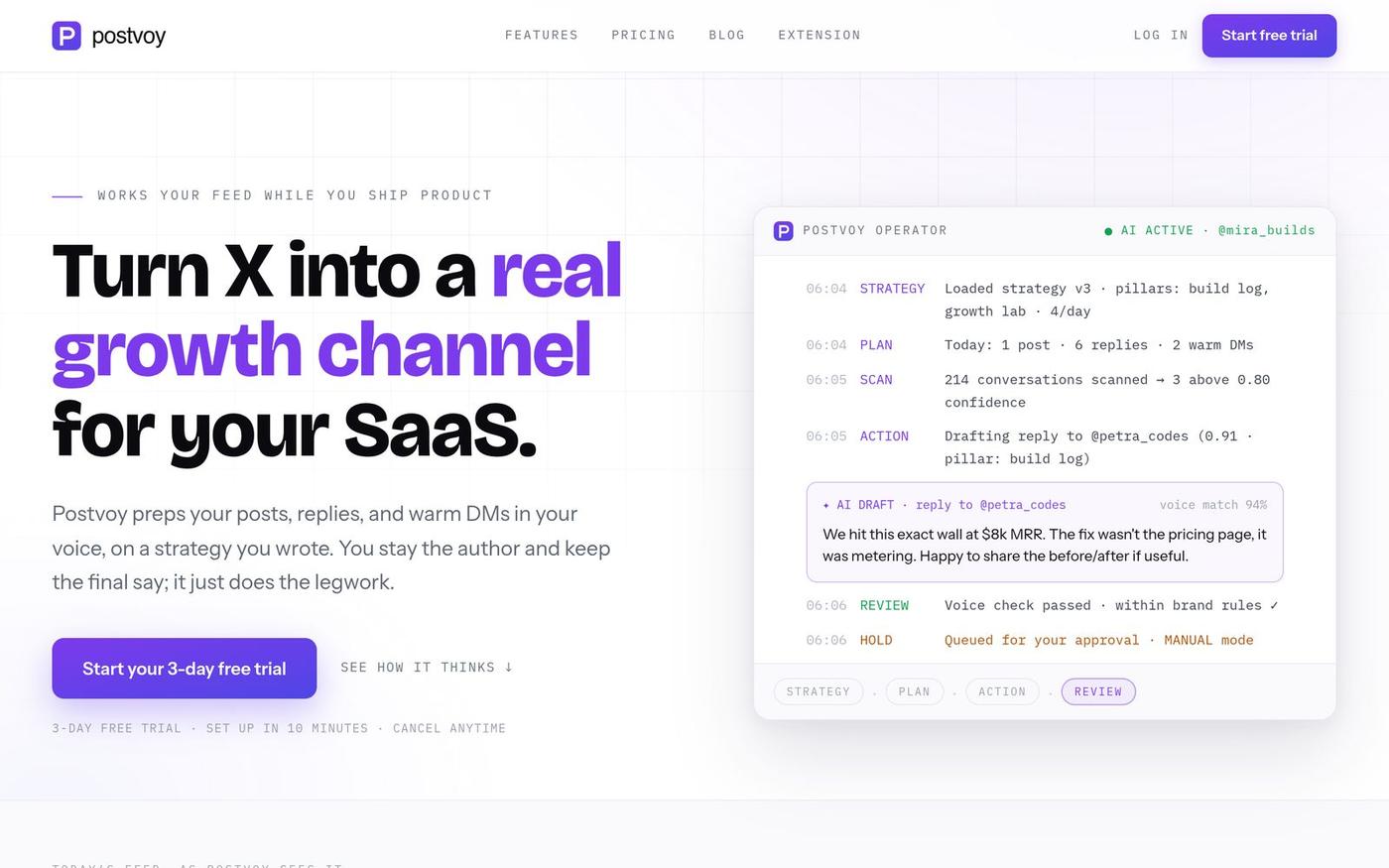 Postvoy — Turn X into a growth channel for your SaaS - Postvoy — screenshot