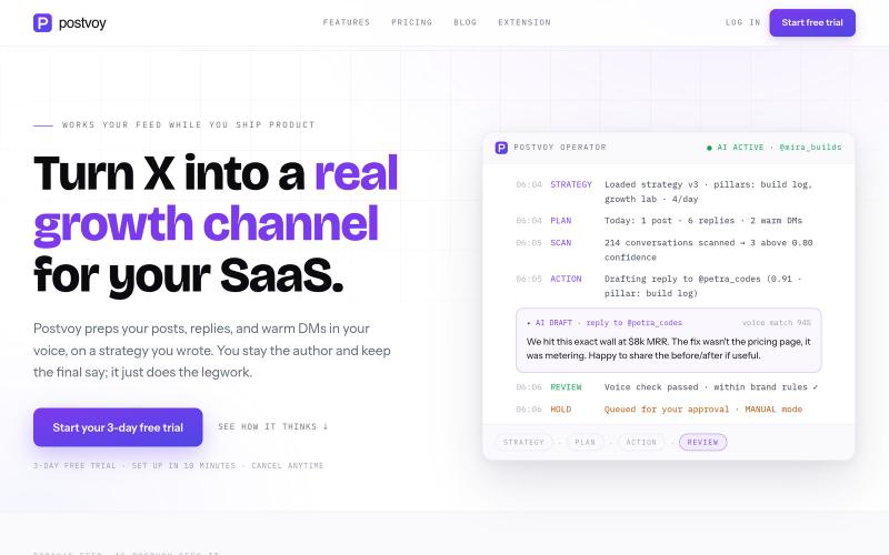 Postvoy — Turn X into a growth channel for your SaaS - Postvoy — screenshot