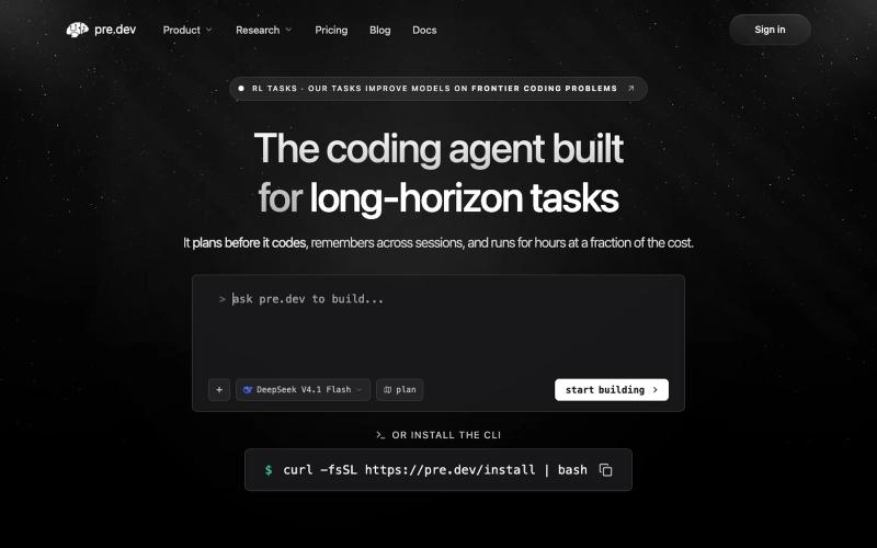 pre.dev | The coding agent built for long-horizon tasks — screenshot