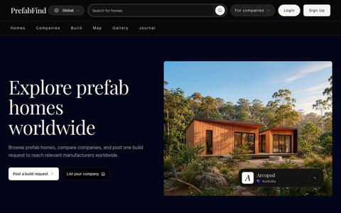 PrefabFind · Prefab & Modular Homes Worldwide — screenshot