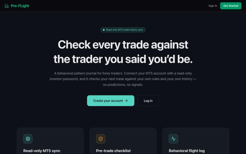Preflight — forex trading discipline — screenshot