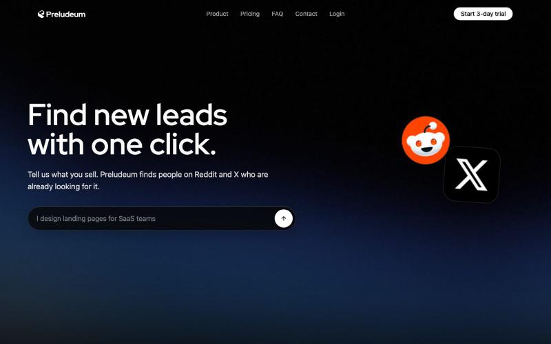 Find Leads on Reddit & X | Preludeum — screenshot