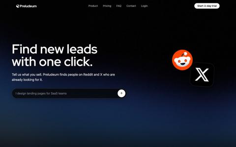 Find Leads on Reddit & X | Preludeum — screenshot