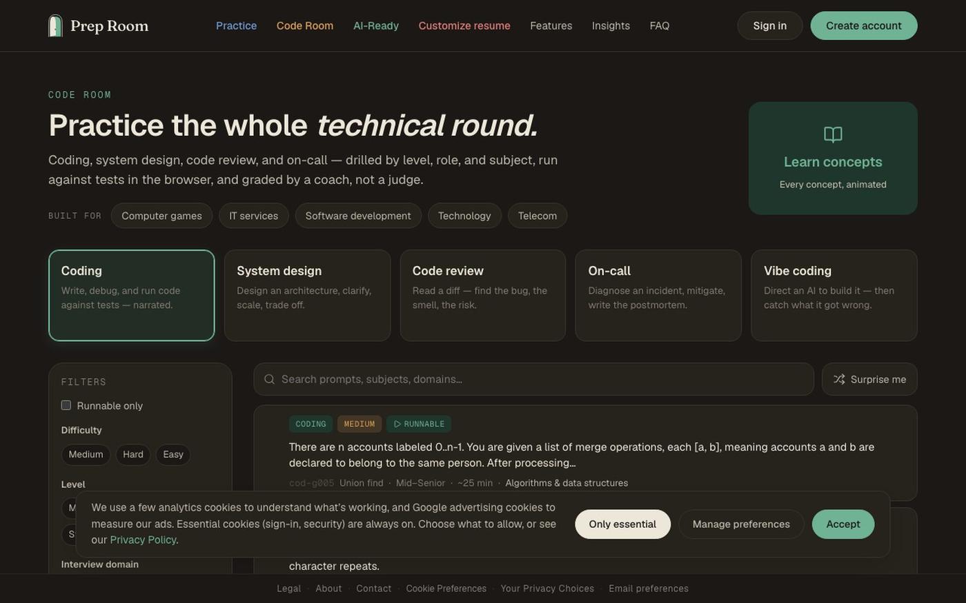 Code Room — Prep Room · Prep Room — screenshot