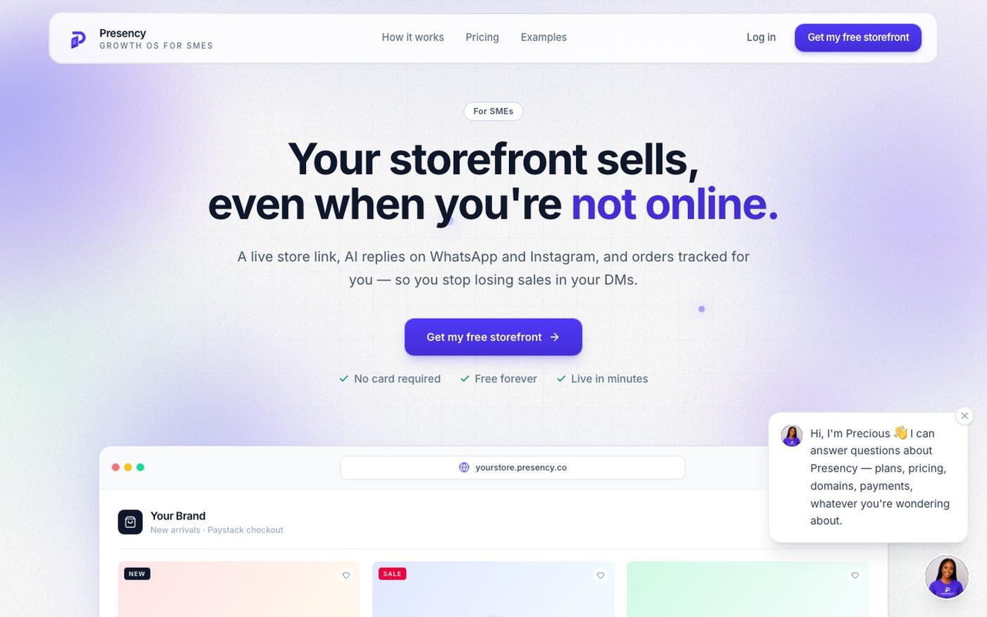 Presency — Your storefront sells, even when you're not online | Presency — screenshot