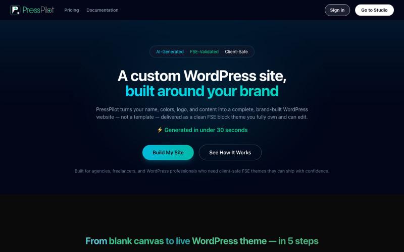 PressPilot — Custom WordPress Sites, Built Around Your Brand — screenshot