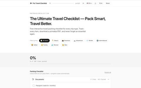 Free Travel Checklist — Ultimate Packing List for Every Trip — screenshot