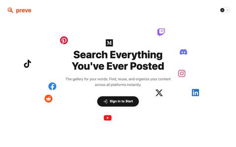 preve - Search Everything You've Ever Posted — screenshot
