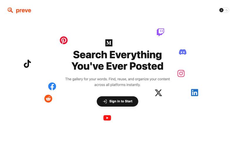 preve - Search Everything You've Ever Posted — screenshot