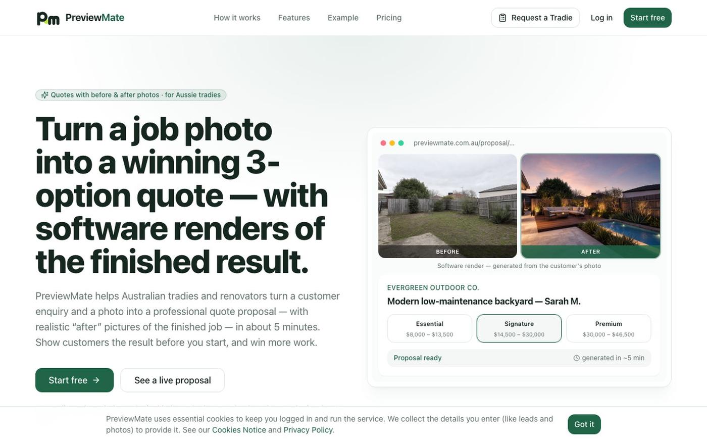 Tradie Quotes with Before & After Photos | PreviewMate — screenshot